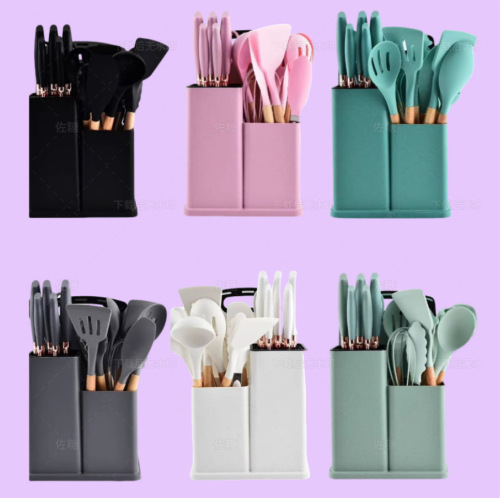 19件套厨具硅胶不粘锅刀具套装家用厨具铲勺烹饪工具菜板