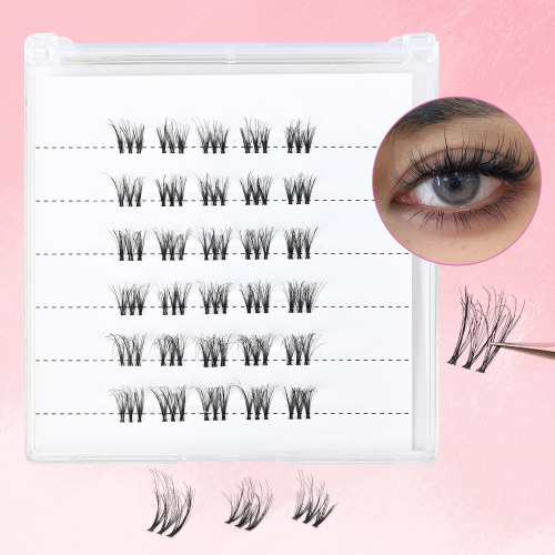 跨境新款D003自嫁接分段式设计假睫毛浓密柔软不扎眼单簇热熔朵毛