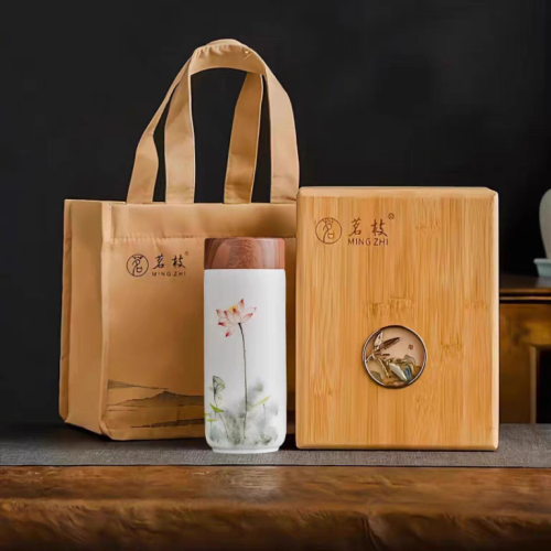 羊脂玉瓷水杯陶瓷保温杯带盖随手杯办公会议订制陶瓷杯商务伴手礼