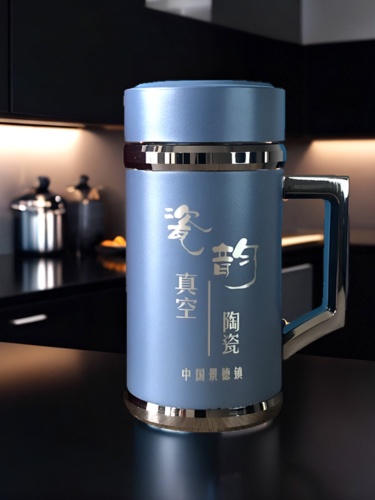 真陶瓷内胆保温杯商务景德镇带把手柄装办公个人专用高档水杯