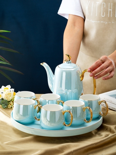 釉下彩25新款景德镇轻奢水具欧式陶瓷茶具水杯套装茶壶水壶家用