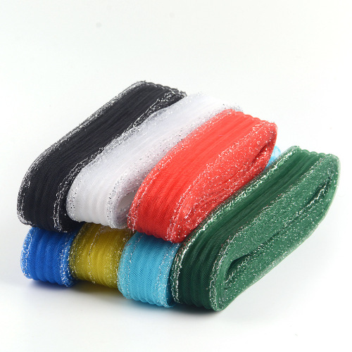 宽4.5厘米DIY银边弹力网纱鱼骨裙撑辅料婚纱头饰礼帽蝴蝶结配饰