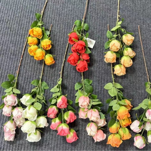 厂家供应仿真玫瑰花高枝 婚庆礼堂装饰花摆件假花绢花绿植批发