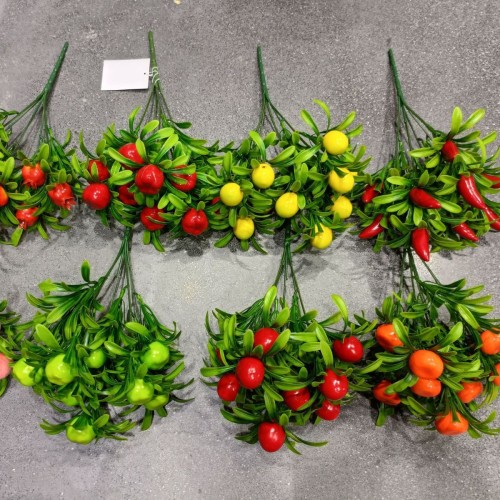 仿真小水果枝 7叉石榴把束假花 泡沫水果枝DIY插花 客厅装饰绿植