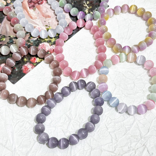 彩色猫眼石清冷素圈手链甜美手串小众设计天然小红书爆款串珠手串