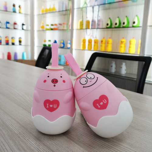 韩版萌宠粉猪爱心玻璃杯硅胶提手便捷直饮水杯学生广告礼品杯批发