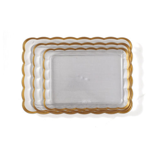 简约轻奢风金边波浪形果盘糕点盘子装点心家用客厅收纳水果盘