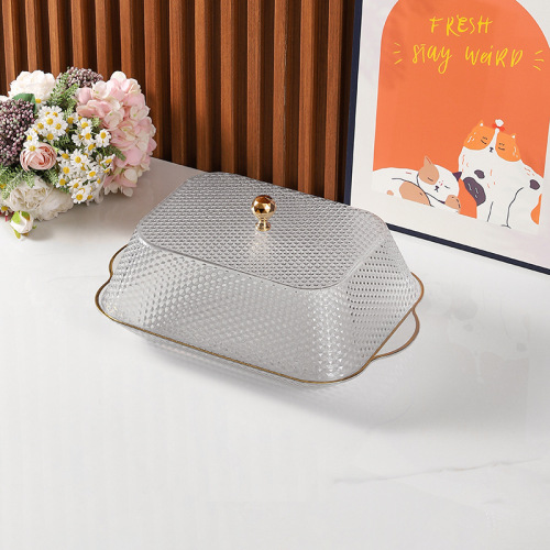 出口热销金边带盖果盘糕点盘子装点心蛋糕盘两用收纳水果盘