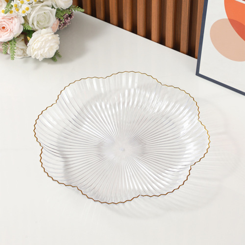 出口热销金边荷叶边果盘糕点盘子装点心蛋糕盘收纳水果盘