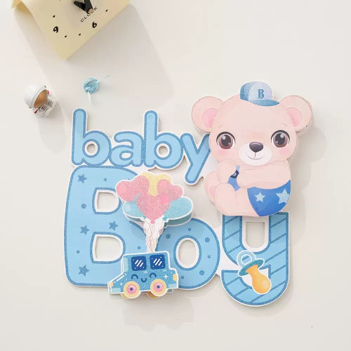Double layer KT board pendant baby boy baby girl pendant baby stroller birthday gift smiling face pendant factory direct sales