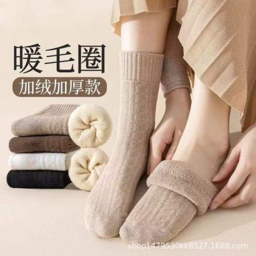袜子女毛圈中筒袜秋冬款东北巨厚加绒雪地袜诸暨袜业冬季保暖女袜