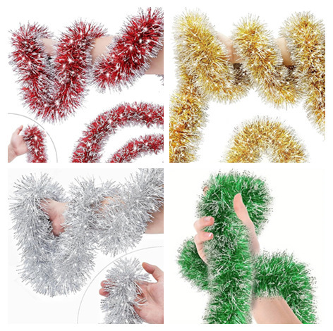 新款圣诞2米金色雪花边毛条 蓝色格子边彩条茜草节日装饰彩带拉花