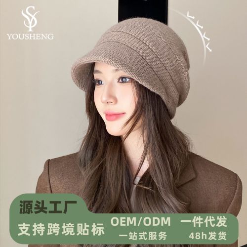 秋冬韩系针织帽时尚ins保暖护耳堆堆帽宽松户外大头围毛线帽子女