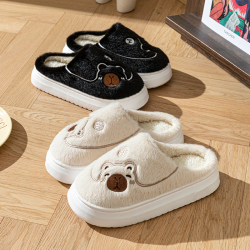 秋冬季棉拖鞋女情侣室内家居家用防滑厚底保暖月子踩屎感毛毛绒男