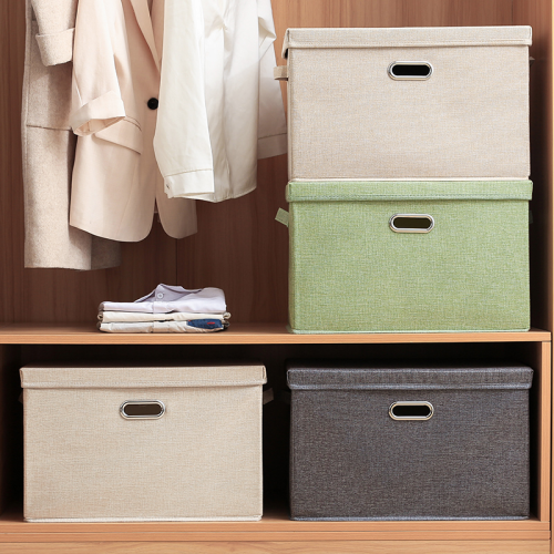 棉麻衣服收纳盒带盖带提手可折叠单面金属扣大号被子布艺收纳箱