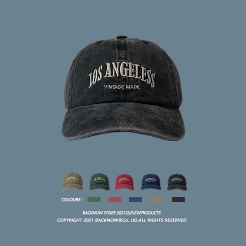 BACKNOW复古水洗棒球帽做旧弯檐字母刺绣鸭舌帽男女百搭软顶遮阳