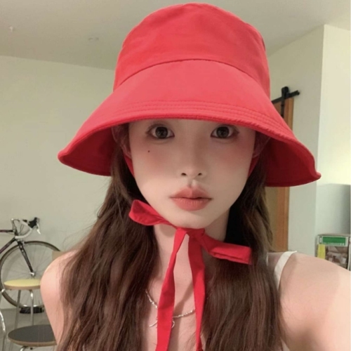 韩国大帽檐蝴蝶结遮阳渔夫帽女夏气质显脸小绑带沙滩防晒太阳帽子