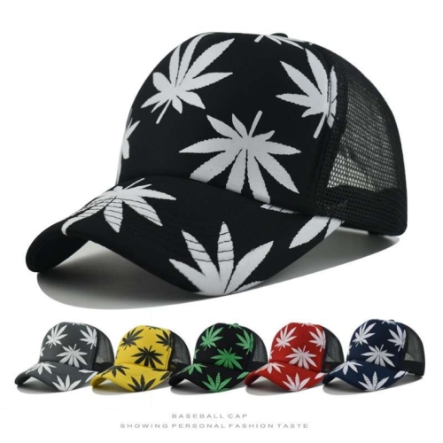 跨境枫叶印花棒球帽男夏季透气时尚海绵网帽户外运动卡车司机帽子