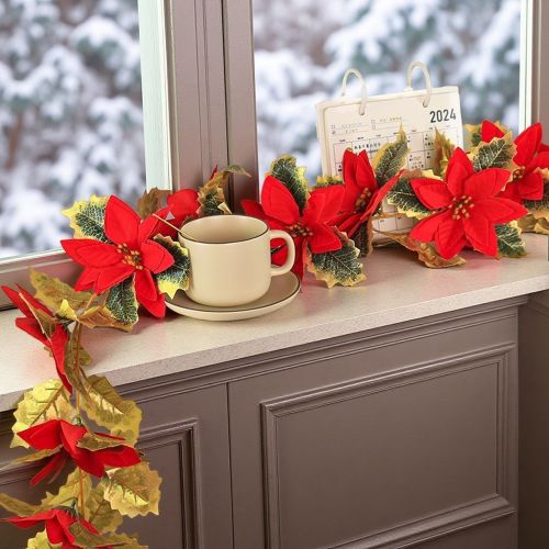 跨境金色圣诞花红果浆果仿真藤条 圣诞气氛布置缠绕悬挂圣诞藤条