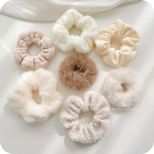 奶咖色秋冬毛绒大肠发圈新款简约气质扎头发皮筋女生日常用的头绳