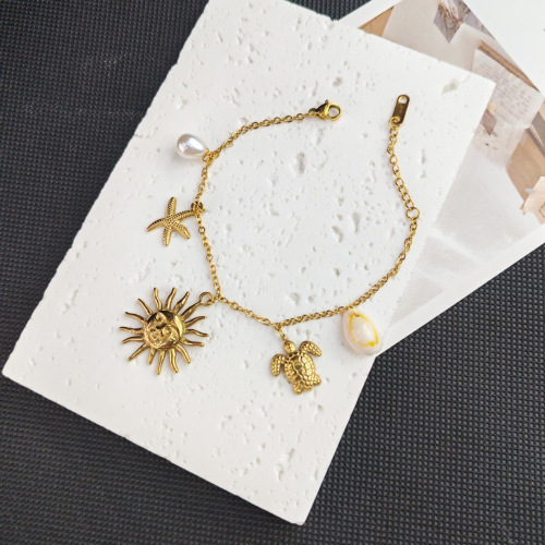 跨境热卖复古潮流金色太阳海星乌龟个性创意钛钢手链项链厂家批发