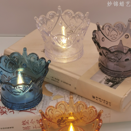 蓝茶透明黑四色心形皇冠杯蜡LED电子蜡烛灯氛围灯装饰道具