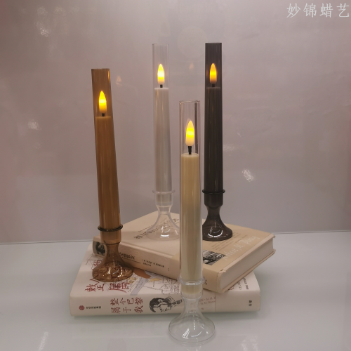 长杆杯蜡ins风烛台杆蜡led电子蜡烛黑白茶米四色杆蜡节日氛围装饰