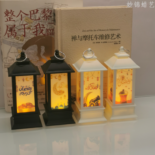 四角风灯宗教图案彩印转可悬挂户外装饰道具LED电子蜡烛氛围灯