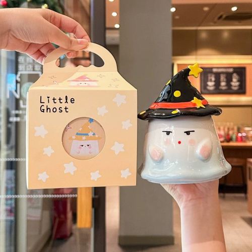 送女生圣诞节小礼物可爱幽灵马克杯带盖办公室陶瓷水杯儿童伴手礼