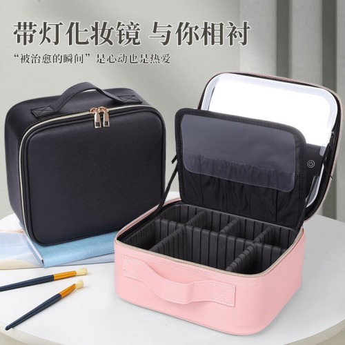 带灯化妆箱带镜子高级感化妆包手提大容量收纳包便携高颜值多层包