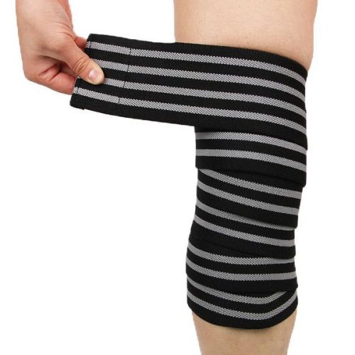 缠绕护膝捆绑绷带举重健身膝盖固定力量蹲举男女士跨境尼龙自粘款