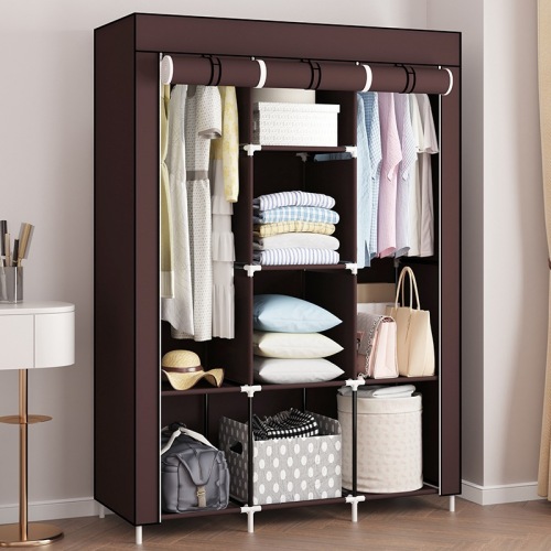多功能批发外贸组装无纺布衣柜大容量简易衣橱 钢架折叠衣柜加固