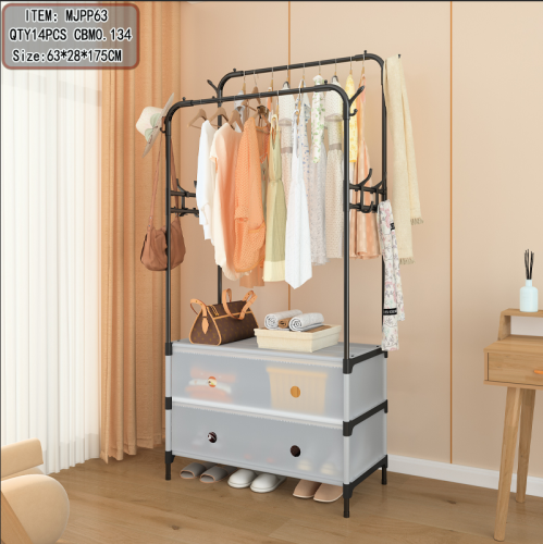 简易衣帽架双杆式晾衣架落地室内挂衣架子家用卧室衣服收纳架加粗