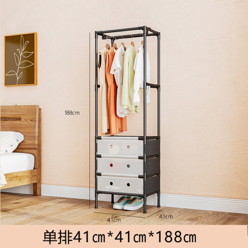 新款跨境金属简易双排多功能收纳衣帽架家用卧室落地置物架挂衣架