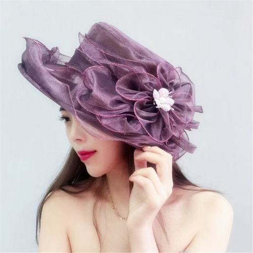 厂家销售新款女夏季韩版防晒帽大沿遮阳帽网纱大花朵欧根纱太阳帽