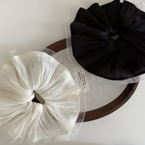 韩版褶皱网纱花边大肠发圈气质氛围感低马尾头绳简约布艺发绳头花