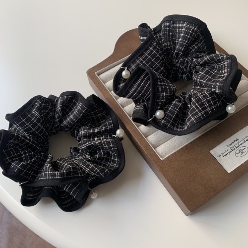 气质百搭高级感布艺格纹仿珍珠双层发圈扎头发绳丸字头皮筋2025新