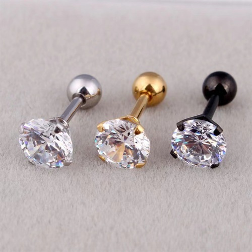 metal thread korean style women‘s fashion 4 claw zircon titanium steel simple female personality small earrings stud earrings ear bone stud decoration