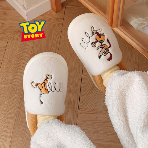 玩具总动员弹簧狗毛绒棉拖鞋女士秋冬季居家室内全包跟保暖毛毛鞋