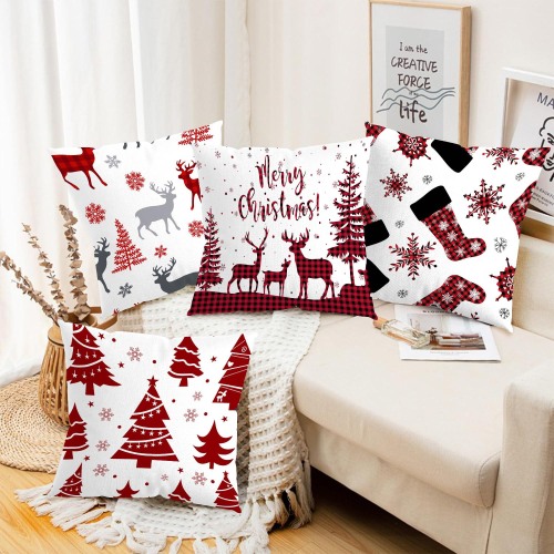 亚马逊圣诞抱枕套跨境家居卡通沙发靠垫套亚麻印花客厅装饰靠枕套