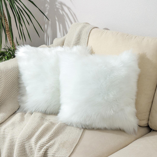 White faux wool pillowcases for sofa and bed, available in stock.