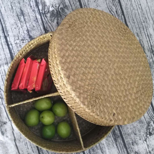 海草编织收纳盒零食分格盘中秋天地盖礼盒家居收纳整理盒客厅茶叶