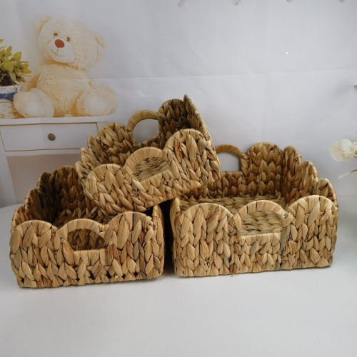 跨境扇形边缘手工编织收纳篮客厅桌面零食收纳筐菜篮子藤编收纳框