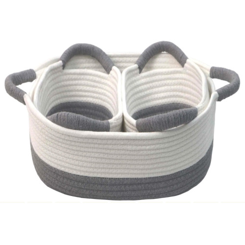 厂家定制批发棉绳储物篮装饰收纳编织篮带手柄把手三3件套 双胞胎