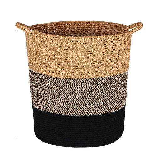 大号手提拼色脏衣篮黑色混织棉绳收纳筐简约 桌面置物篮 源头工厂