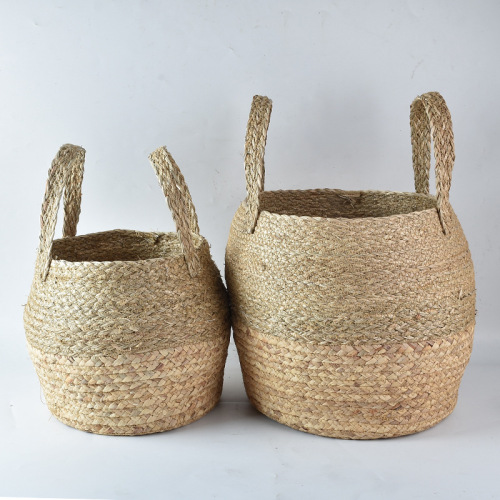 厂家批发北欧草编收纳篮 ins简约风手工编织盆栽绿植花篮大肚篮