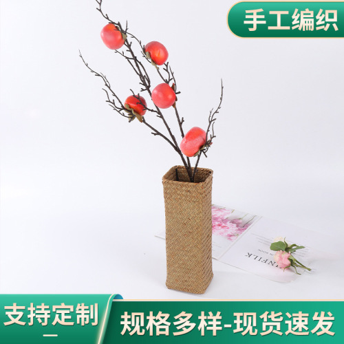 海草手工编织家居酒店草编花篮花器插花蓝子创意桌面摆饰品