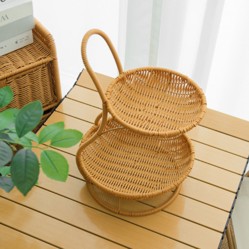 仿藤编双层轻奢水果篮家用客厅零食摆放收纳架创意茶几果盘收纳筐