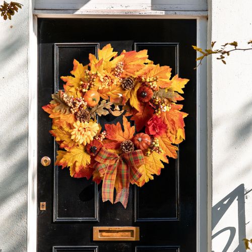 独立站爆款丰收节花环南瓜枫叶浆果门上挂件感恩节装饰花环门挂