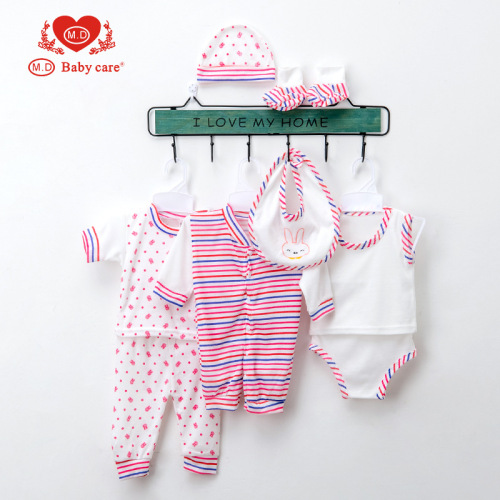 跨境批发 男女童哈衣爬服 新生儿睡衣 0-1岁卡通八件套婴儿连体衣